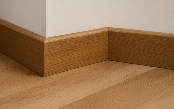 Rodapie de madera y pared blanca